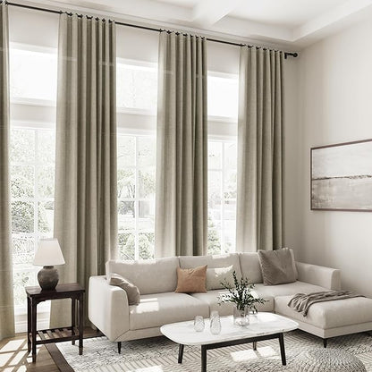 Extra Long Curtain 108 Inches Long 2 Panels Set Back Tab Mocha Linen Drapes - Image 7