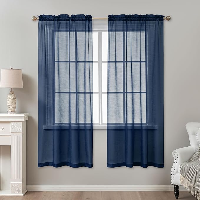 Navy Blue Sheer Curtains 72 Inches Long, Privacy Semi Sheer Curtains - Image 2