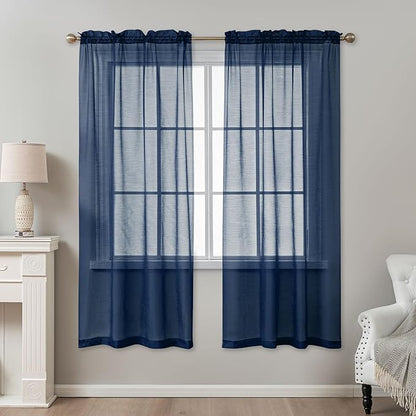 Navy Blue Sheer Curtains 72 Inches Long, Privacy Semi Sheer Curtains - Image 2