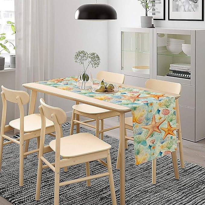 Starfish Conch Shell Table Runners, Season Coastal Marine Life Table Runners - Image 2