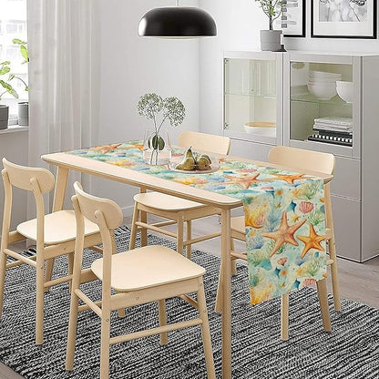 Starfish Conch Shell Table Runners, Season Coastal Marine Life Table Runners - Image 2