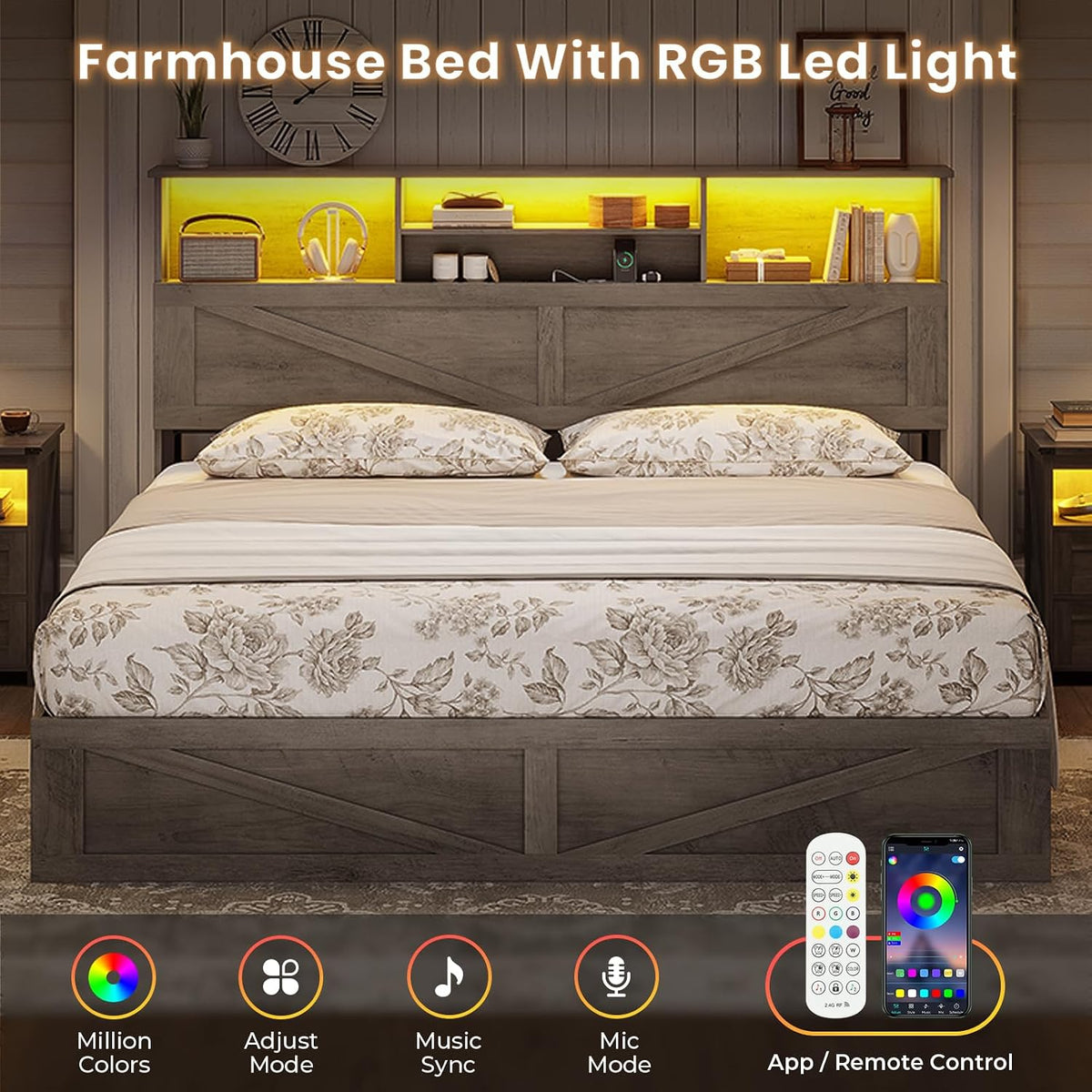 aogllati farmhouse king bed frame bed frame with, close-up detail