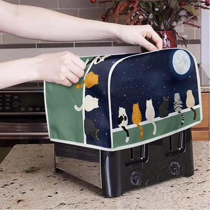 Galaxy Print Oven Cover Kitchen Bread Machine Protector, Moon Cat 2 Slice - Image 3
