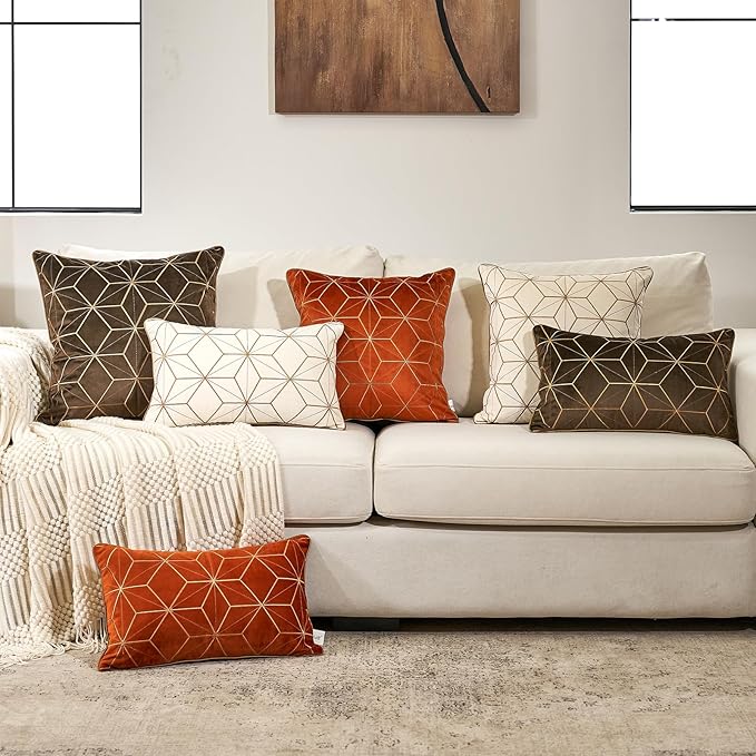 Aeckself Dark Brown Gold Plaid Geometric Throw Pillow Covers 18x18 Inch - Image 6