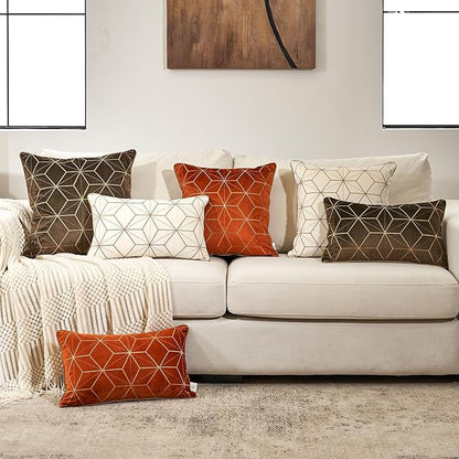 Aeckself Dark Brown Gold Plaid Geometric Throw Pillow Covers 18x18 Inch - Image 6