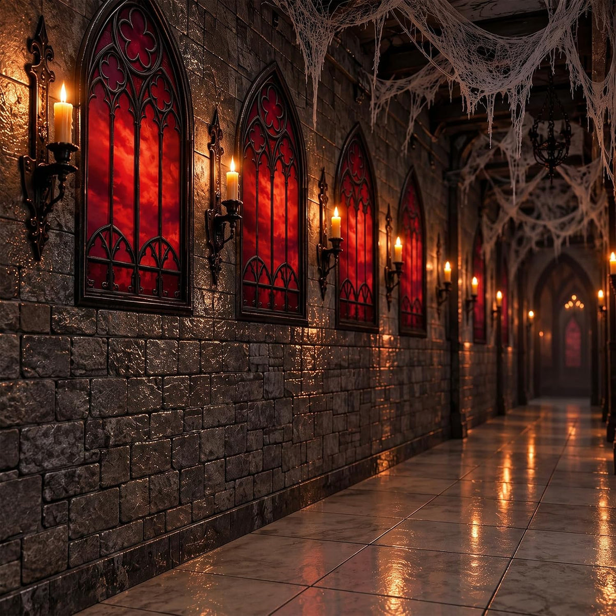 Tegeme 200Ft x 54 in Halloween Gothic Backdrop Roll Castle Brick Tablecloth