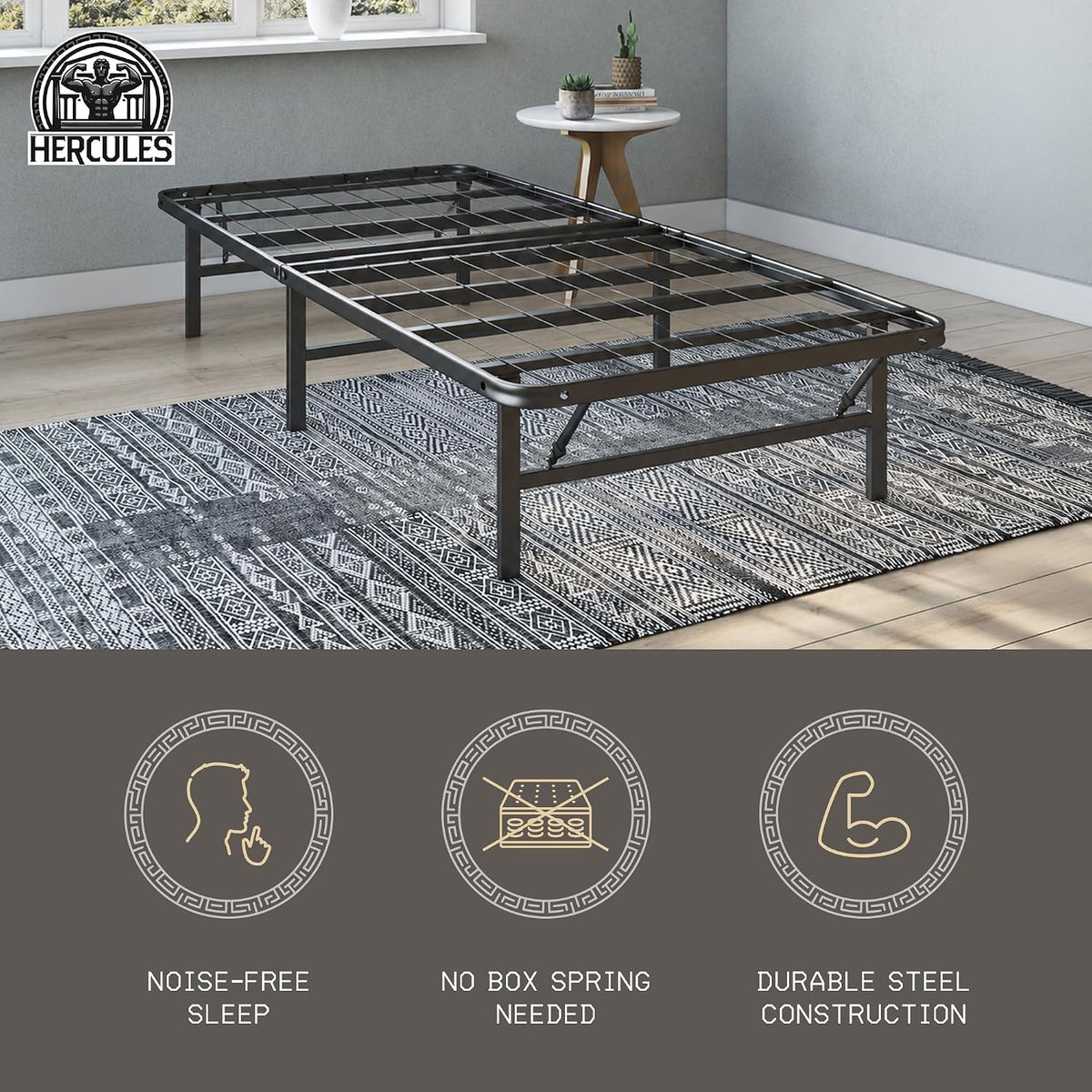 hercules 14 inch folding metal bed frame &, side view
