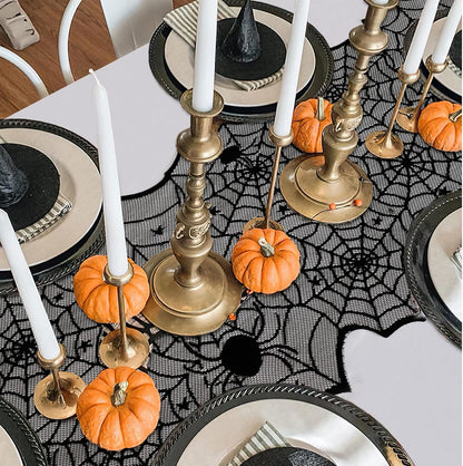 Halloween Table Runner 6 Pieces 18 x 72 Inch for Halloween Decor - Vivid Polyester Black Spider Web Lace Table Runner for Halloween Masquerade Party Dinner Table Decorations