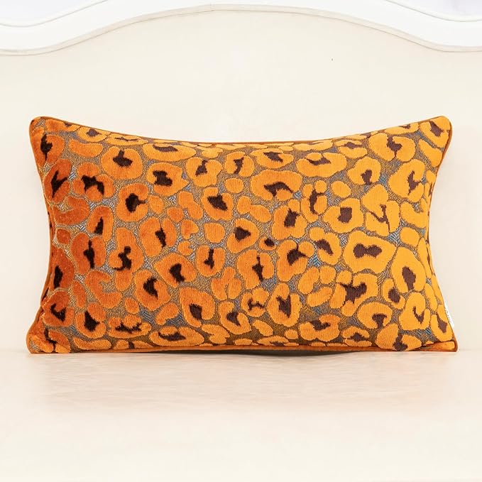 Alerfa Orange Floral Throw Pillow Cover 12 x 20 Inch Cut Velvet Rectange Luxury by Alerfa