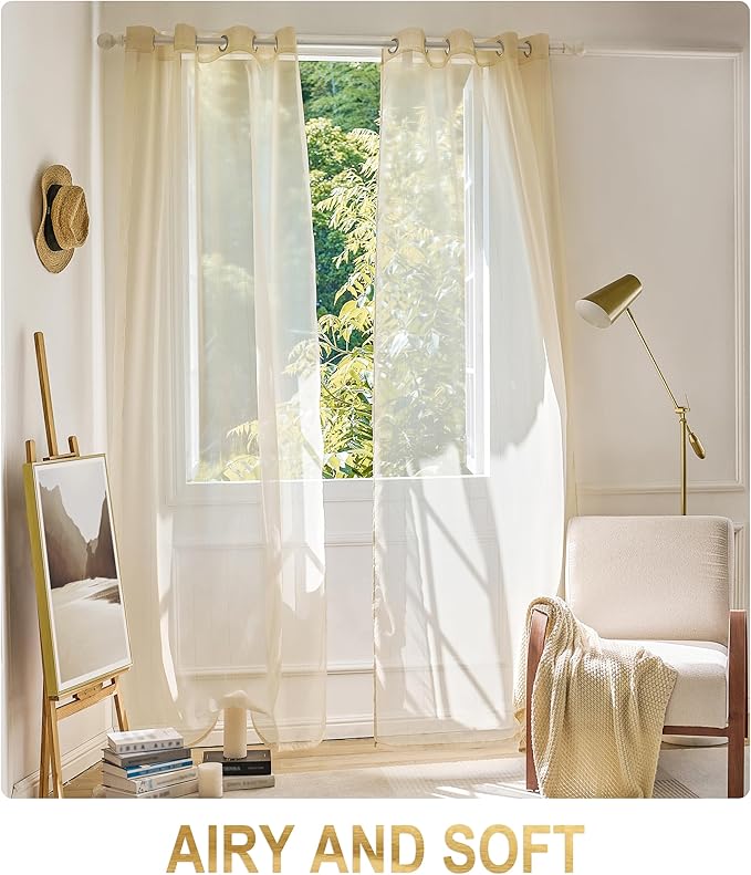 Foil Stripe Beige Sheer Curtains 84 inches Length 2 Panels - Image 4