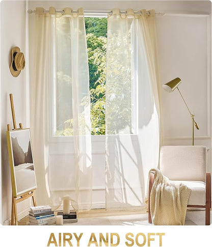 Foil Stripe Beige Sheer Curtains 84 inches Length 2 Panels - Image 4