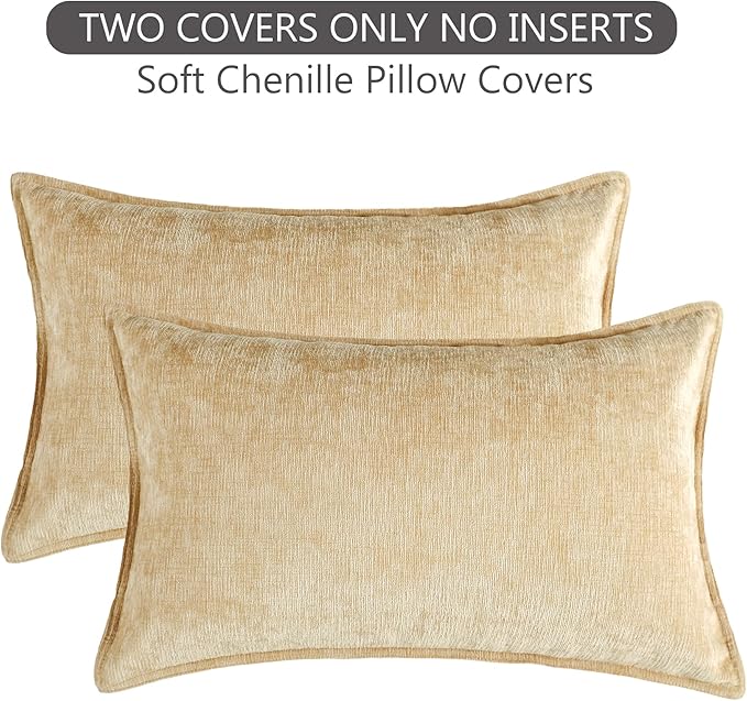 Stellhome Lumbar Chenille Throw Pillow Covers Set of 2 Super Soft Textured - Image 6