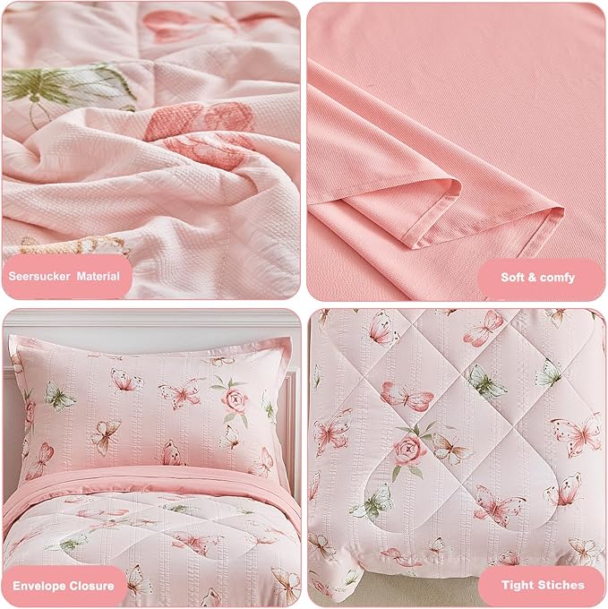 DuShow Pink Butterfly Toddler Bedding Set - Image 5