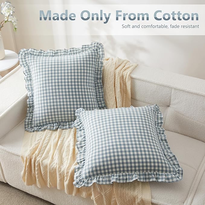 KKJIAF Ruffle Gingham Pillow Covers 26 x 26 Inches, Cotton Plaid Throw Pillow - Image 3