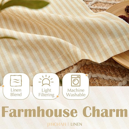 jinchan Striped Linen Kitchen Curtains 45 Inches Length Tier Curtains Farmhouse - Image 8