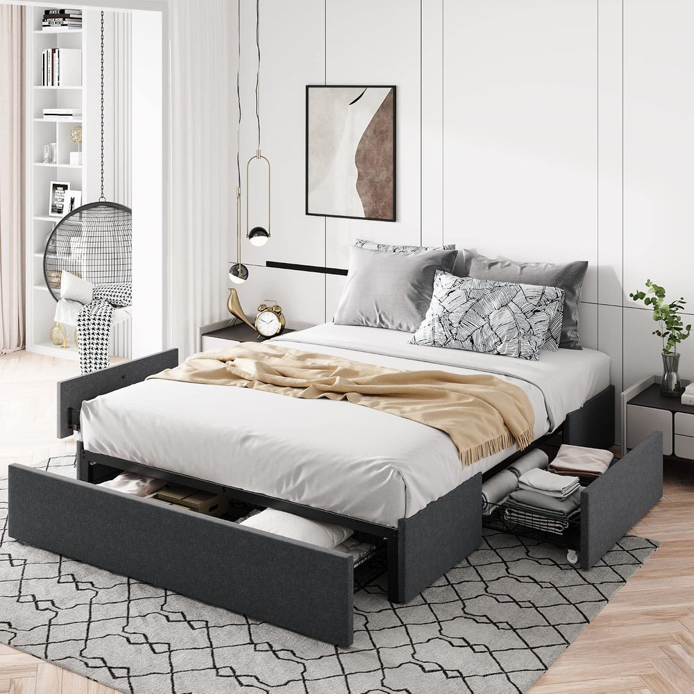 Allewie Full Size Platform Storage Bed Frame with 3 Drawers, Dark Grey