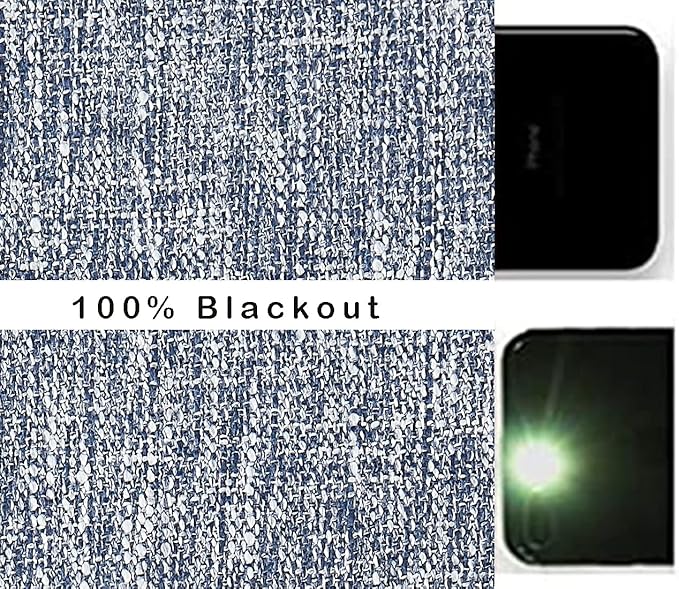 Navy Solid Full Blackout Curtain Heavy Linen Texture Window Treatment - Image 6