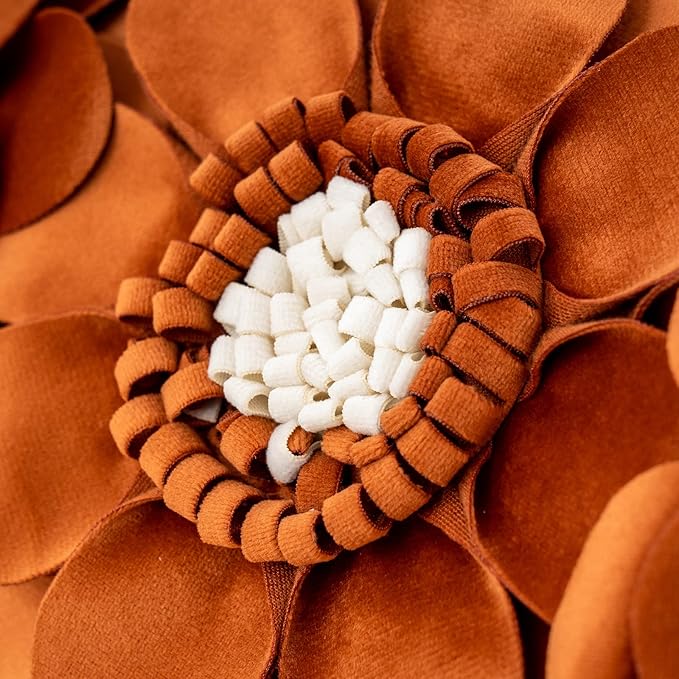 Alerfa 3D Flower Handmade Throw Pillow Cover Decorative Orange Velvet - Image 4