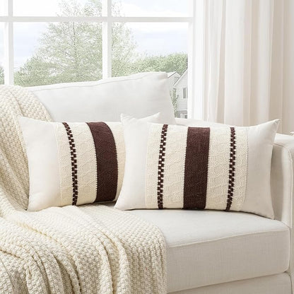 Fancy Homi Set of 2 Boho Brown Lumbar Decorative Throw Pillow Cover 12x20 Inch by Fancy+Homi