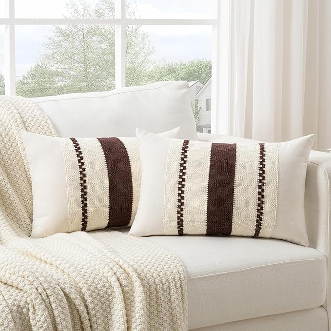 Fancy Homi Set of 2 Boho Brown Long Lumbar Decorative Throw Pillow Cover 14x24 by Fancy+Homi