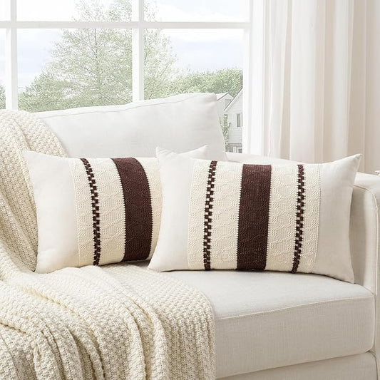Fancy Homi Set of 2 Boho Brown Long Lumbar Decorative Throw Pillow Cover 14x24 by Fancy+Homi