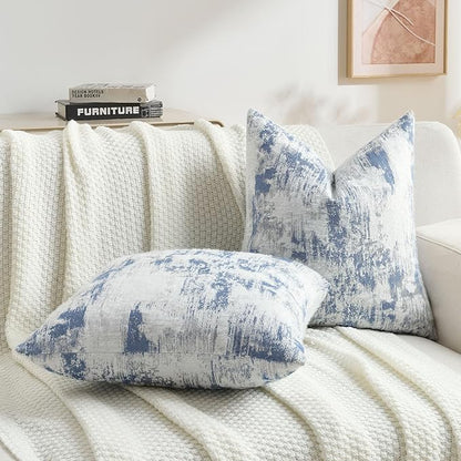 FUTEI Blue White Decorative Throw Pillow Covers 22x22 Inch Set of 2, Soft Faux - Image 5