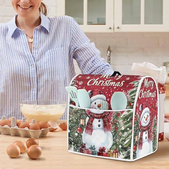 Merry Christmas Stand Mixer Cover Red Snowman Small Appliance Dust Covers - Image 2
