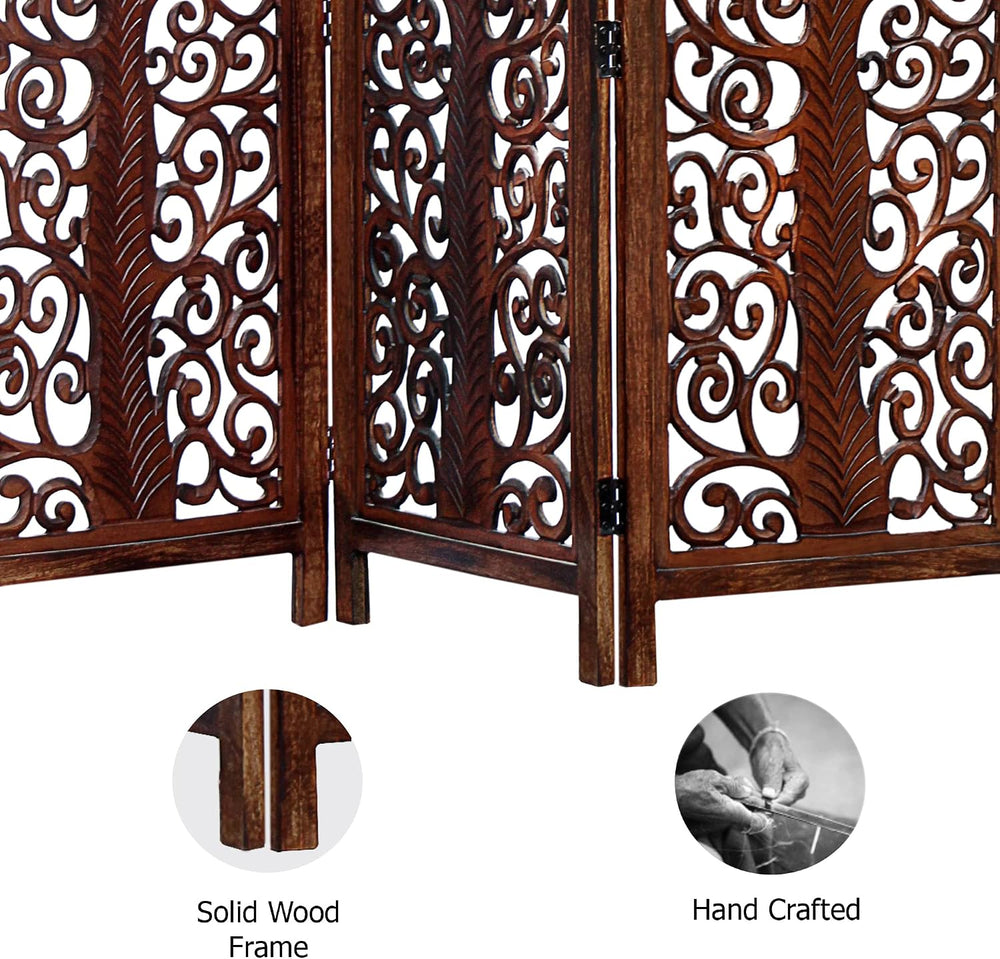 COTTON CRAFT Room Divider Wood Screen - Hand Carved Folding 3 Panels 60x72