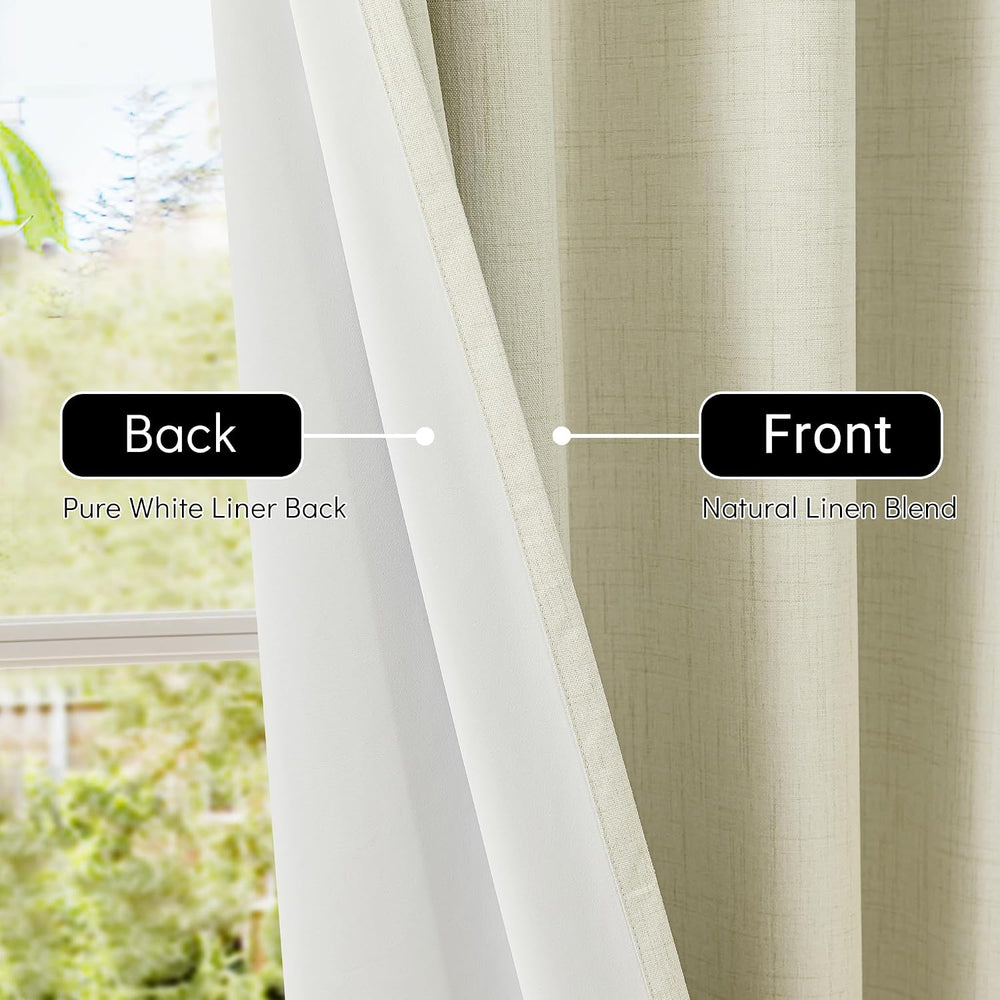 ChrisDowa Linen Curtains 100% Blackout Living Room Drapes 63 Inch Length