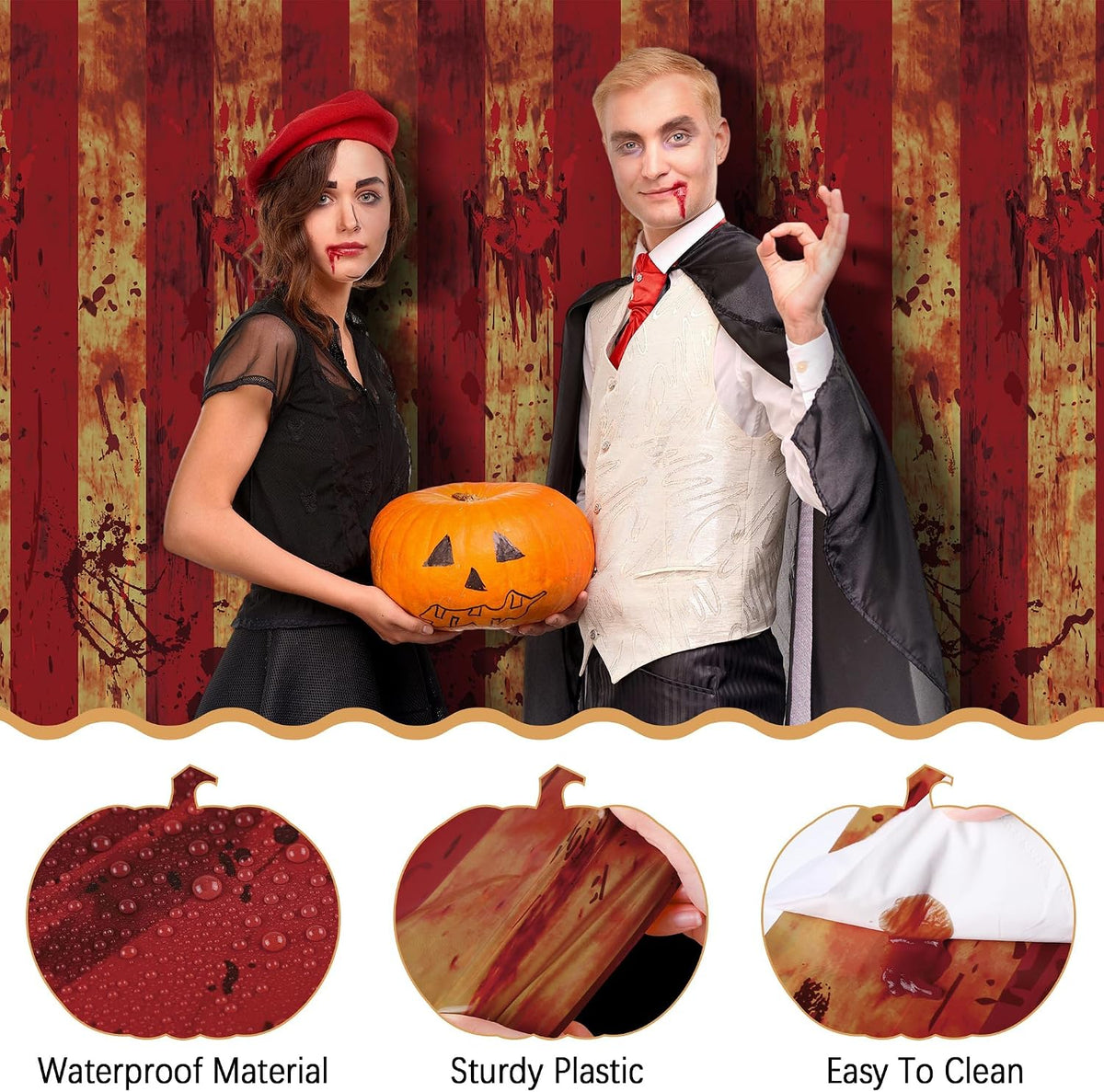 Kochorie 100 Ft x 54 Inch Creepy Carnival Tablecloth Roll with Cutter Box Plastic Table Cover Roll Halloween Bloody Circus Tent Backdrop for Halloween Party Circus Clown Room Wall Decorations