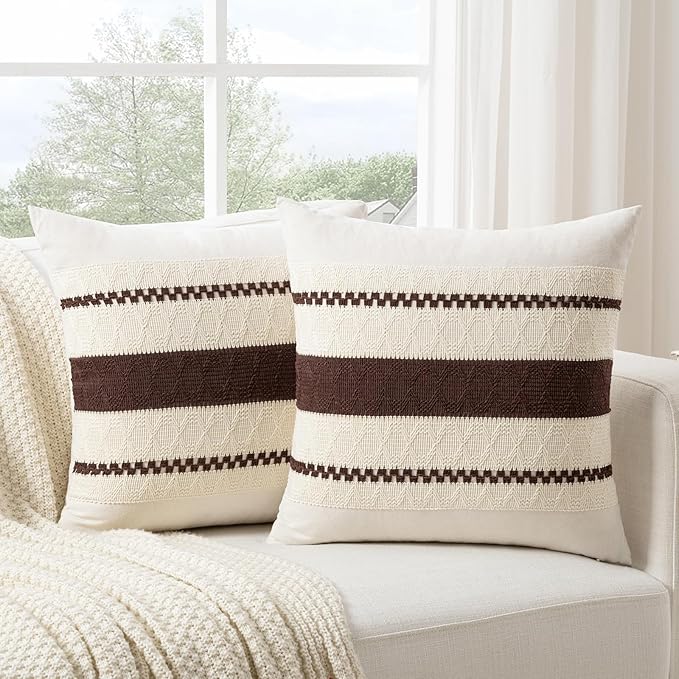 Fancy Homi Set of 2 Boho Brown Decorative Throw Pillow Cover 22x22 Inch by Fancy+Homi