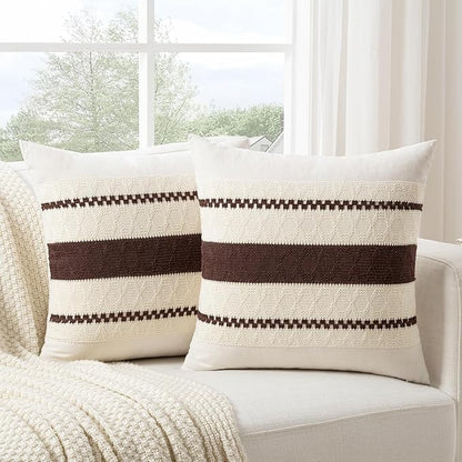 Fancy Homi Set of 2 Boho Brown Decorative Throw Pillow Cover 20x20 Inch by Fancy+Homi
