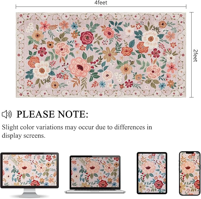 DUKINO 2x4 Rug for Entryway, Washable Kitchen Floral Runner Rug - Image 2