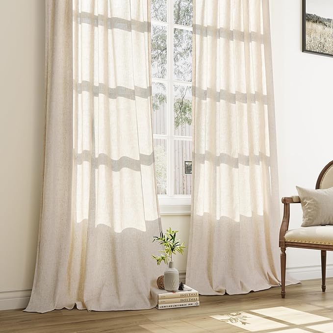 Beige 80 Inch Curtains for Living Room Dining 2 Panels Set Burlap Linen - Image 8