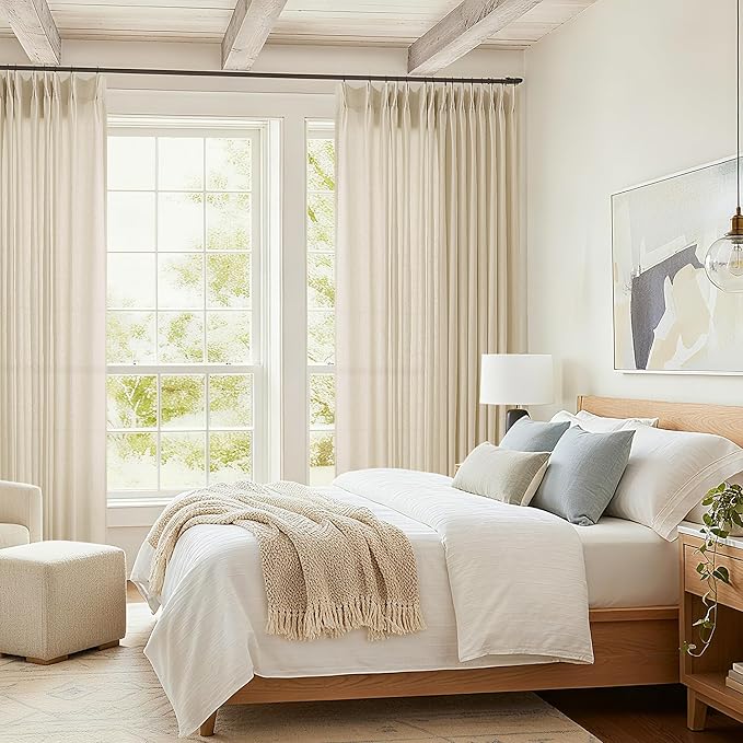Linen Sheer Pleated Curtains 108 Inches Long Patio Sliding Door Curtains 100 - Image 7
