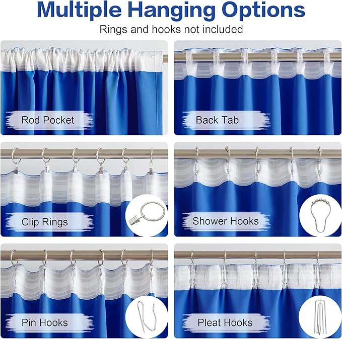 DUALIFE Royal Blue Curtains Room Darkening Curtains，Rod Pocket and Back Tab - Image 3