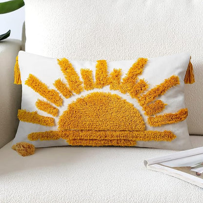 Adabana Boho Decorative Throw Pillow Covers 12x20 Tufted Yellow Sun Sunshine by Adabana