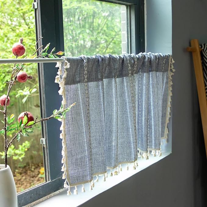 ColorBird Boho Kitchen Short Curtains 36 inch Length 2 Panels, Embroidered - Image 2