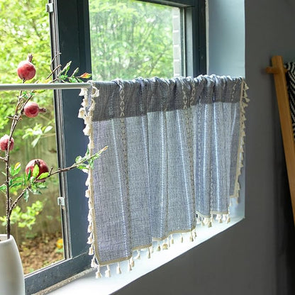 ColorBird Boho Kitchen Short Curtains 36 inch Length 2 Panels, Embroidered - Image 2