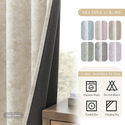beauoop beige floral jacquard blackout curtains for bedroom on a desk or shelf