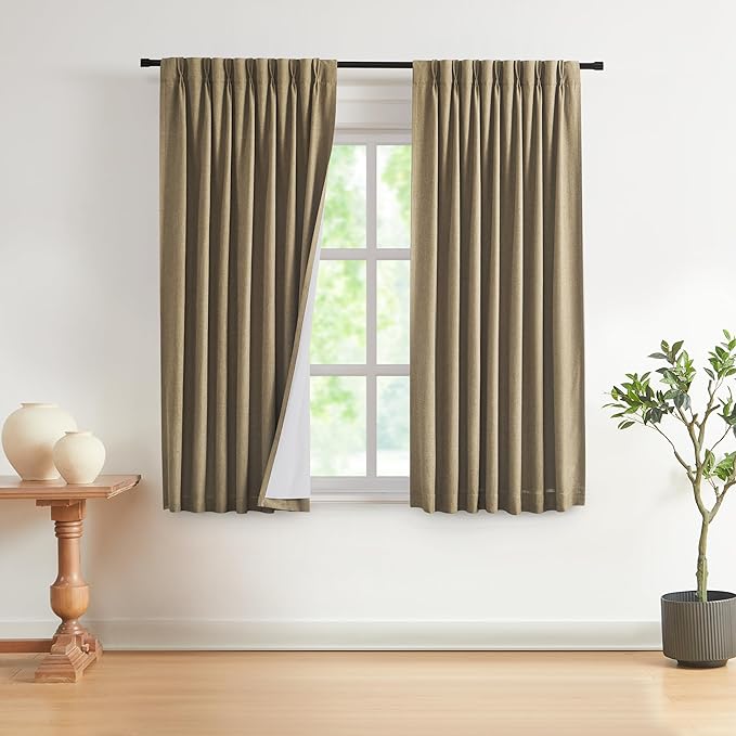 Vision Home Brown Pinch Pleated Full Blackout Curtains Linen Blended Room by VisionHome