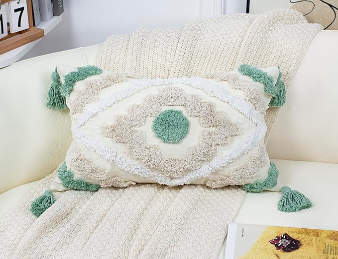 Decorative Farmhouse Throw Pillow Covers 12 x 20, Modern Neutral Couch Pillow by NUYECY