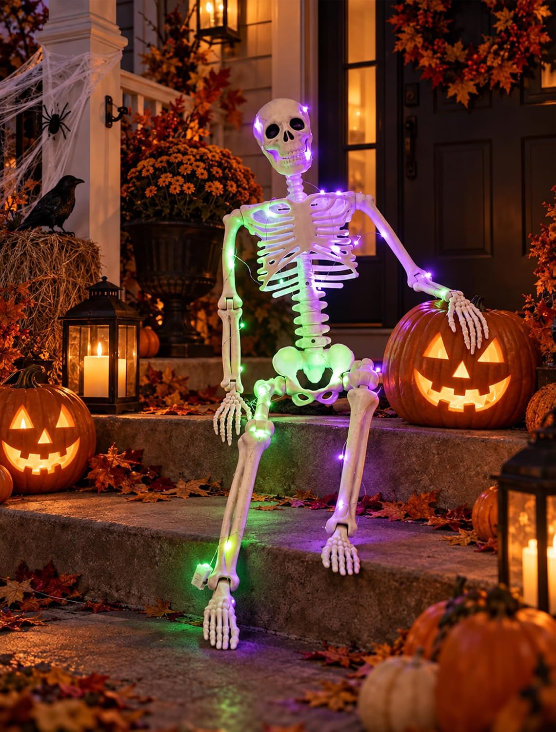 3 FT Light up Skeleton Halloween Decor: 36inch Posable Skeleton for Outdoor