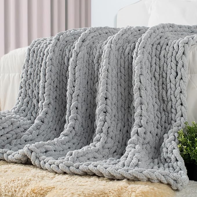 Carriediosa Chunky Knit Throw Blanket 50" X 60", 100% Hand Made Large Chenille by Carriediosa