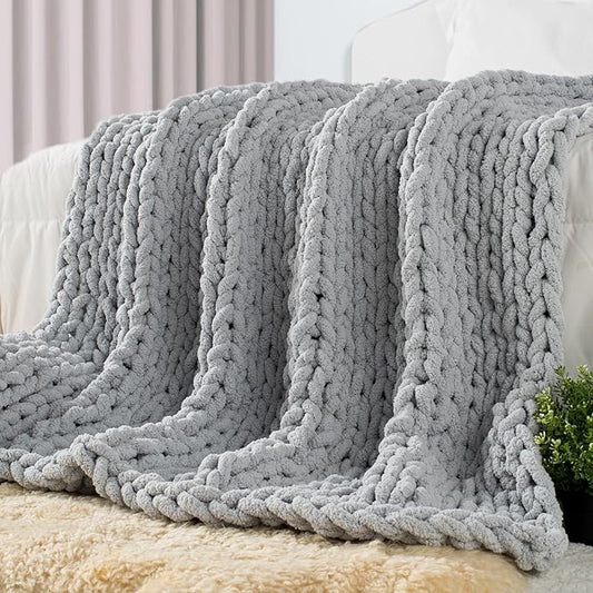 Carriediosa Chunky Knit Throw Blanket 50" X 60", 100% Hand Made Large Chenille by Carriediosa