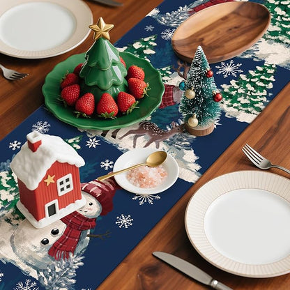 Artscope Reindeer Snowman Christmas Tree Table Runner, Xmas Winter Snowflakes - Image 8