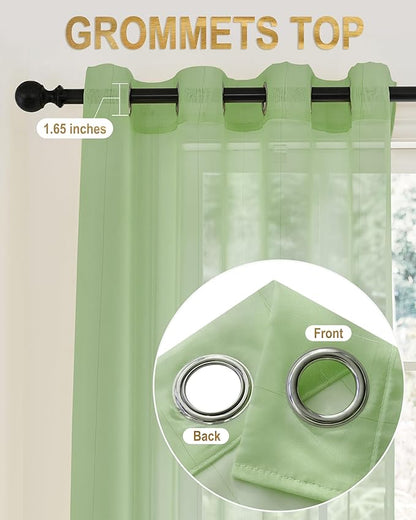 Foil Stripe Sage Green Sheer Curtains 108 inches Length 2 Panels - Image 6