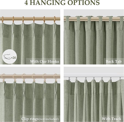 Green Pinch Pleated 90 Inch Curtains 2 Panels - Image 5