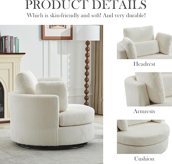 Aoiy & Wifon 42" W Oversized Swivel Accent Chair, Upholstered Round Barrel Chair - Image 5