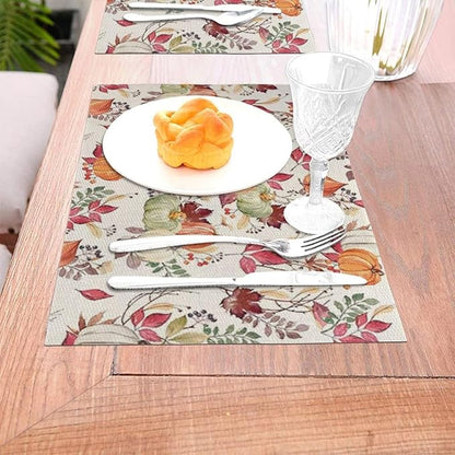 Fall Placemats Set of 4, Pumpkin Maple Leaf Flower Decorative Table Mat 12 x 18 - Image 6